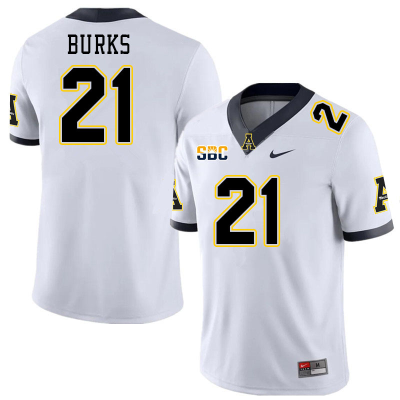 Men #21 DJ Burks Appalachian State Mountaineers College Football Jerseys Stitched Sale-White - Click Image to Close